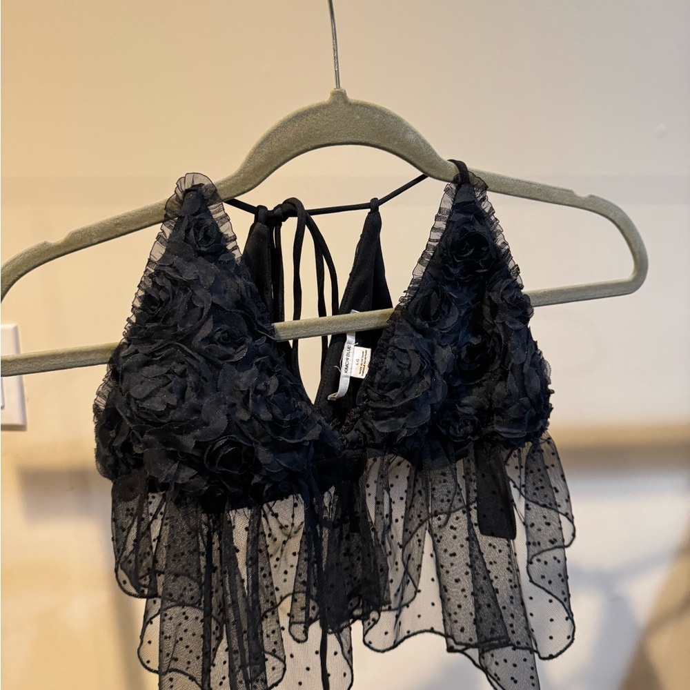 Urban Outfitters Black Floral Mesh Bralette